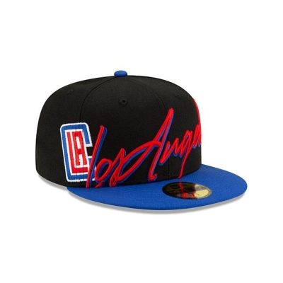 Black Los Angeles Clippers Hat - New Era NBA Cursive 59FIFTY Fitted Caps USA6580493